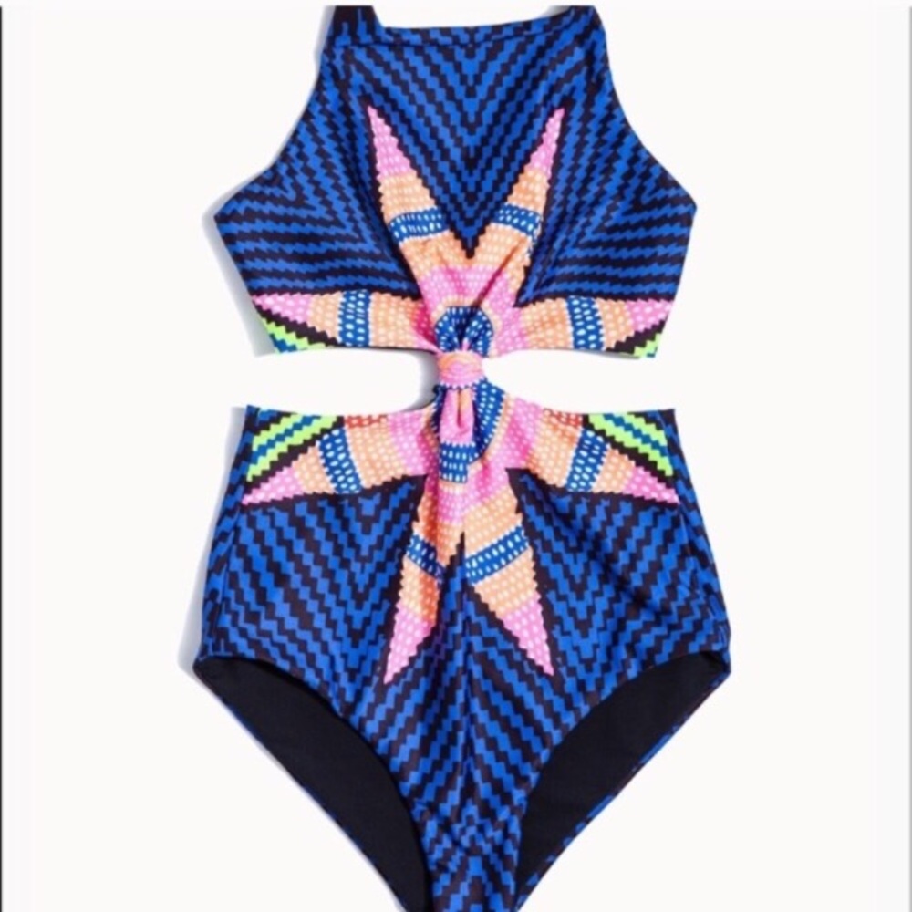 Twist Front One Piece SWIMSUIT Maillot Blue NEW - Picture 3 of 4
